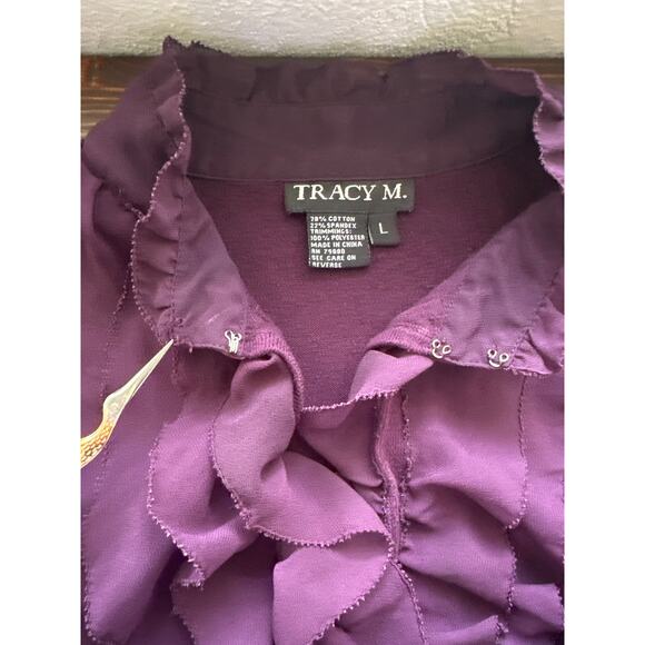 VTG 90s Y2K Ruffle Neck Tunic Sweater L Purple City Preppy Equestrian RL Vibes - Picture 10 of 13